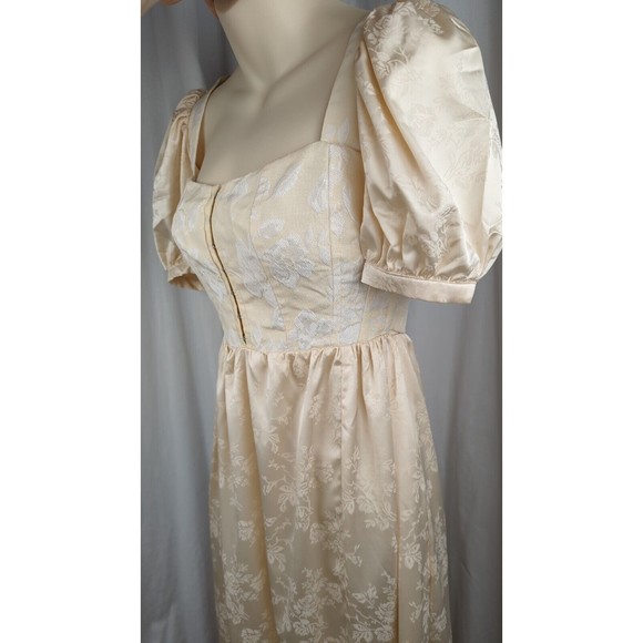 For Love & Lemons Cream Square Neck Wedding Dress Puff Sleeve Brocade Cottage XS - Picture 2 of 8